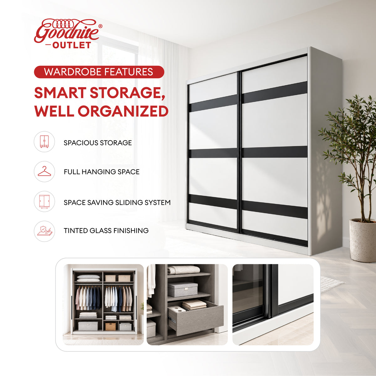 Goodnite Queen/ King Bedroom Set, Bedframe + Wardrobe + Dresser + Side Table (Virex)