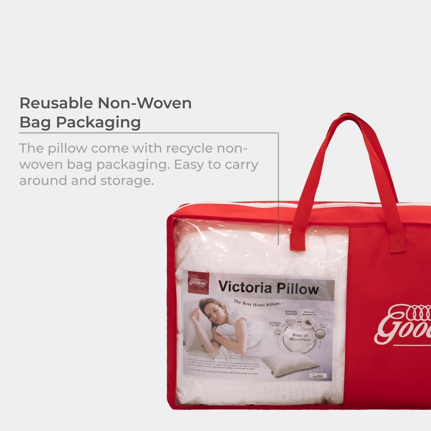 Goodnite Victoria Microfiber Pillow 70cm x 45cm x 1.3kg (100% Microfiber)