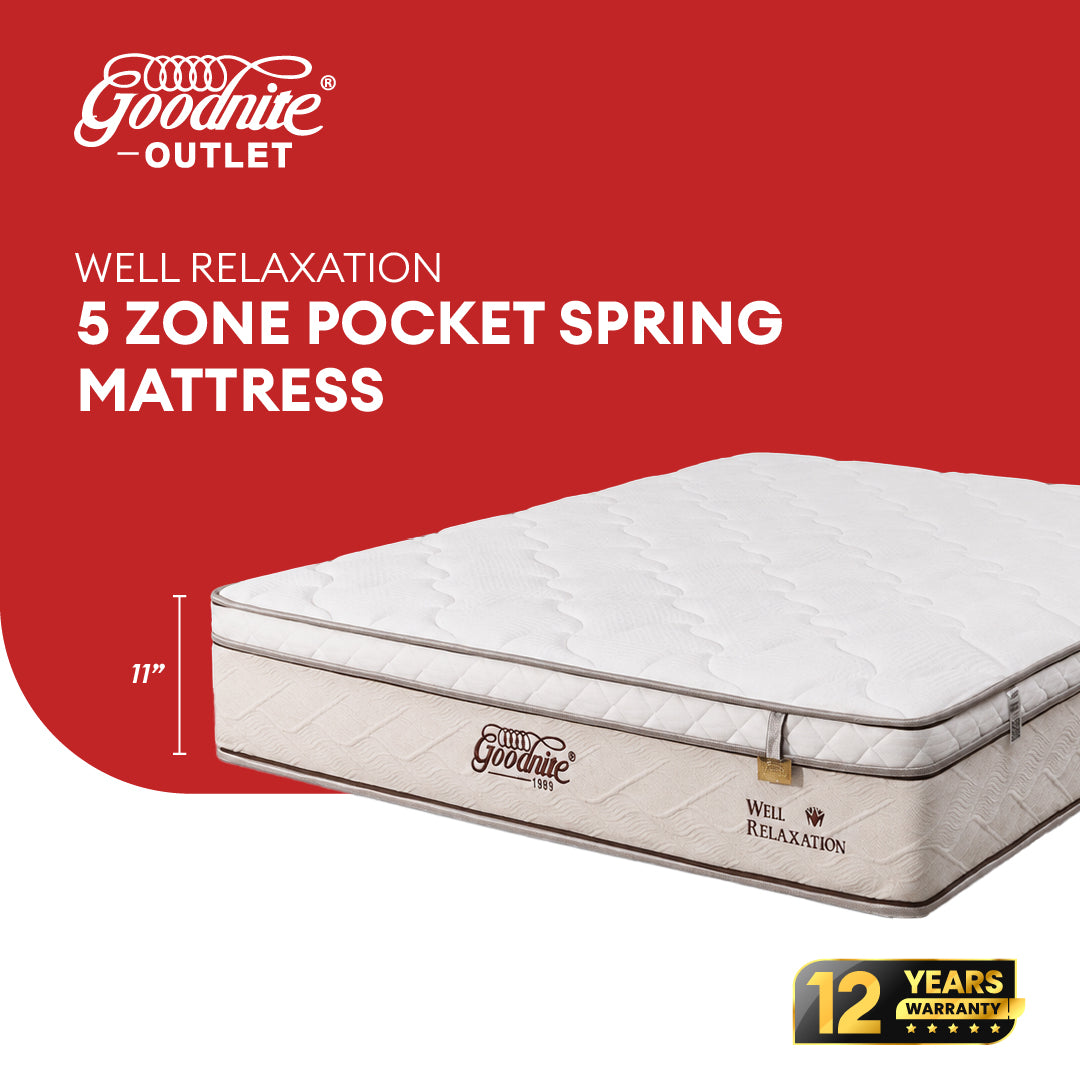 Goodnite Well Relaxation 5 Zone Pocket Spring Mattress (11Inch) with Single/ Super Single/ Queen/ King