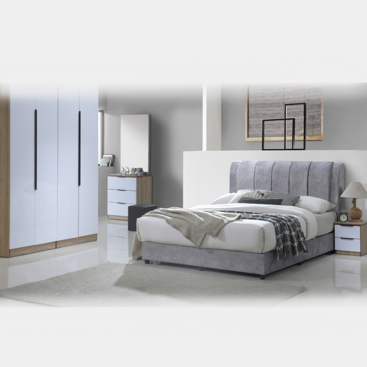 Goodnite Queen Bedroom Set, Bedframe + Wardrobe + Dresser + Side Table (YXE577) + GoodJoy Care Mattress