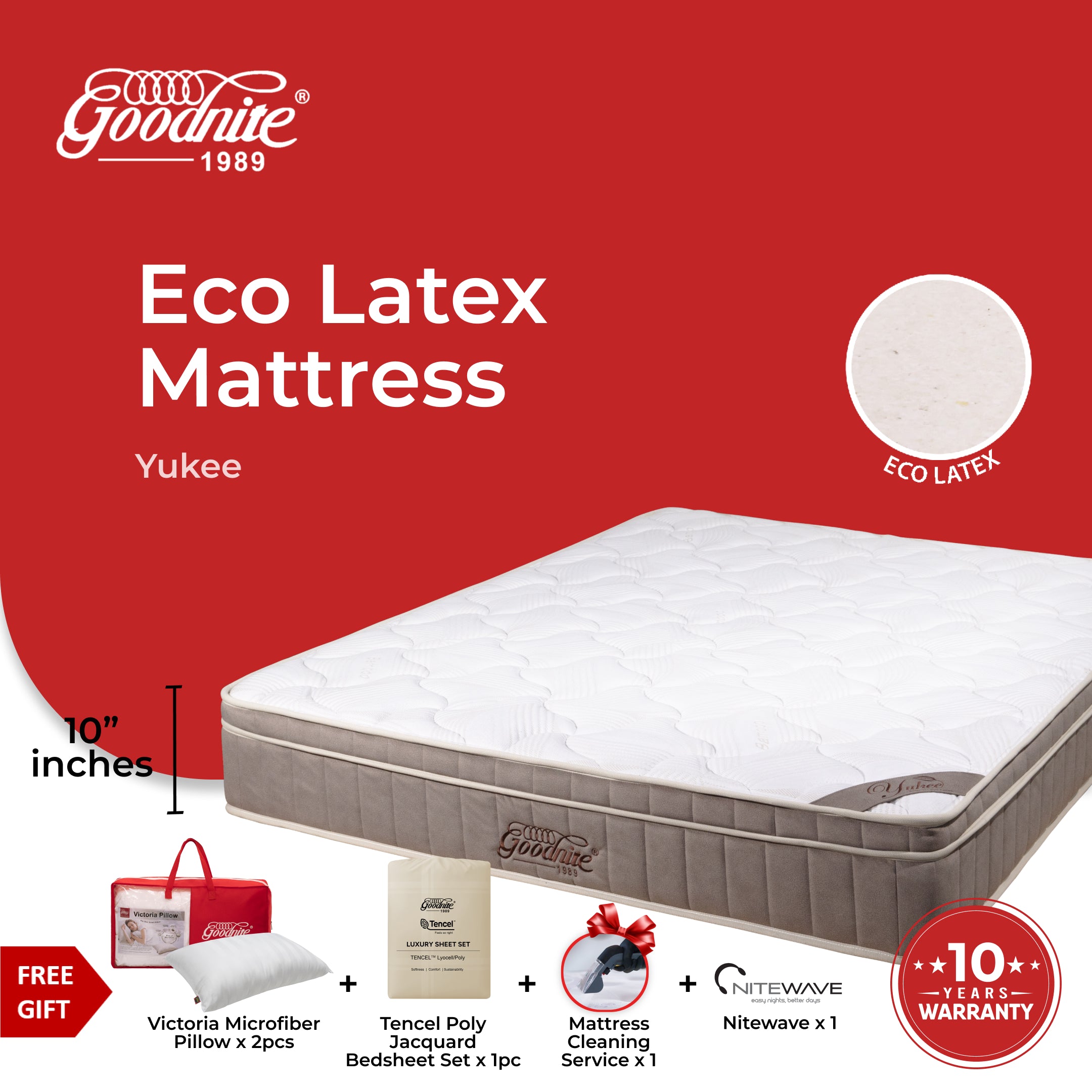 Goodnite Yukee Eco Latex Foam Mattress (10 Inch) with Single/ Super Single/ Queen/ King