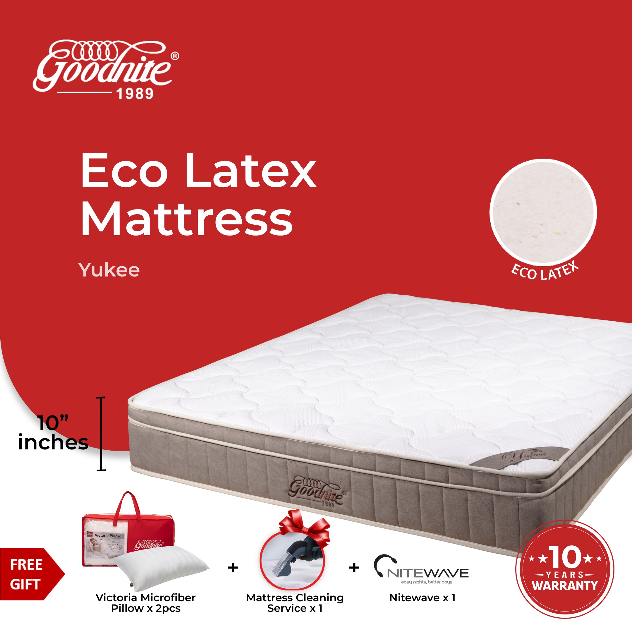Goodnite Yukee Eco Latex Foam Mattress (10 Inch) with Single/ Super Single/ Queen/ King