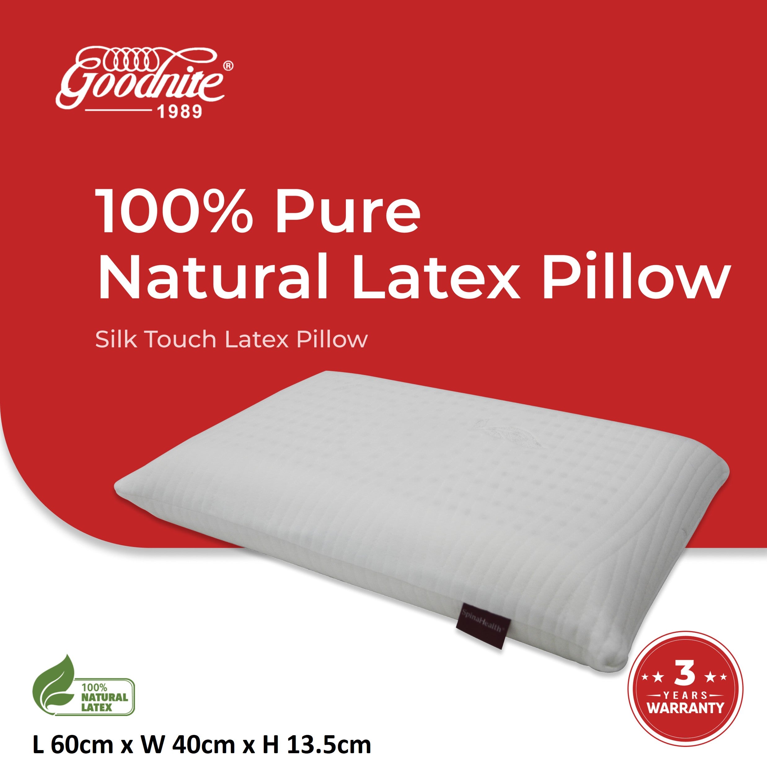 Goodnite Silk Touch Latex Pillow 60cm x 40cm x 13.5cm
